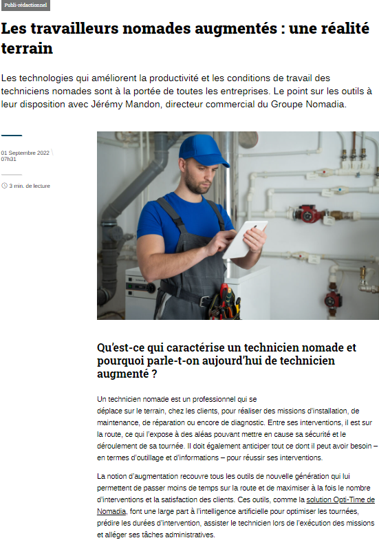Article Nomadia dans l'usine nouvelle