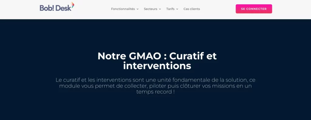 homepage du logiciel de gestion des intervention bob desk