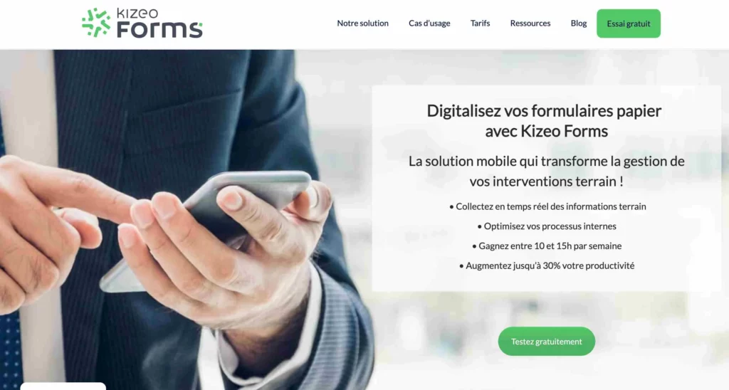 homepage du logiciel de gestion d'intervention kizeo