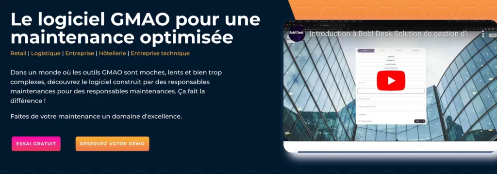 homepage du logiciel de gestion d’intervention bob desk
