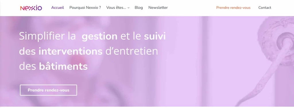 homepage du logiciel de gestion d'intervention nexxio