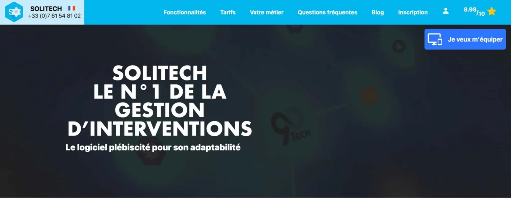 homepage du logiciel de gestion d'intervention solitech
