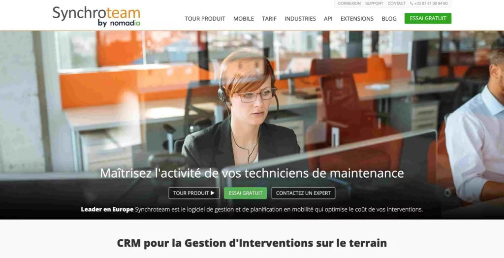 homepage du logiciel de gestion des interventions synchroteam