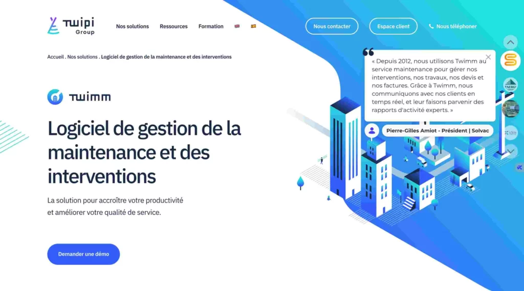 homepage du logiciel de gestion intervention twimm