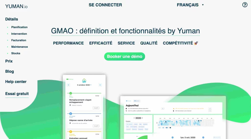 homepage logiciel gestion intervention yuman
