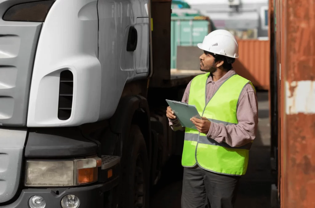 camion et livreur d'une entreprise de transport logistique