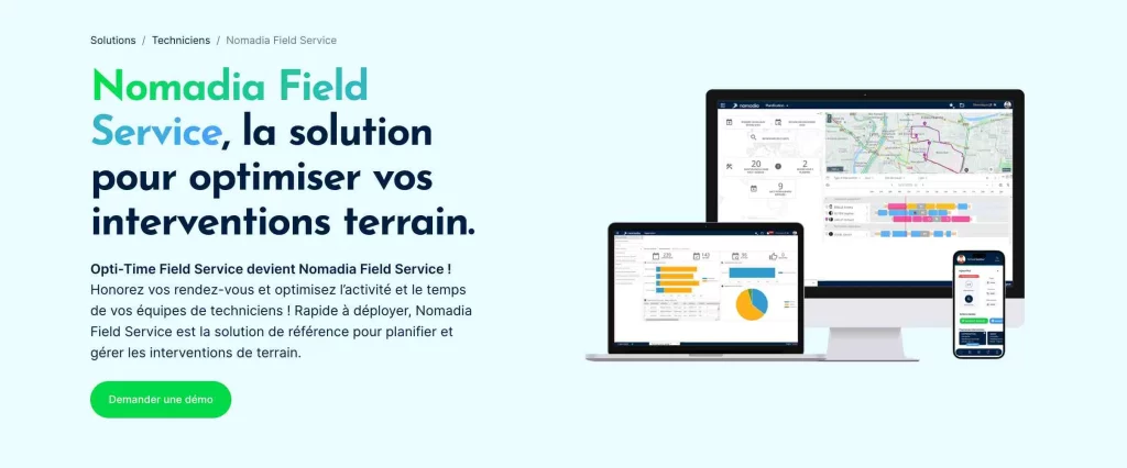 page d'accueil du logiciel de planning de l'entreprise Nomadia