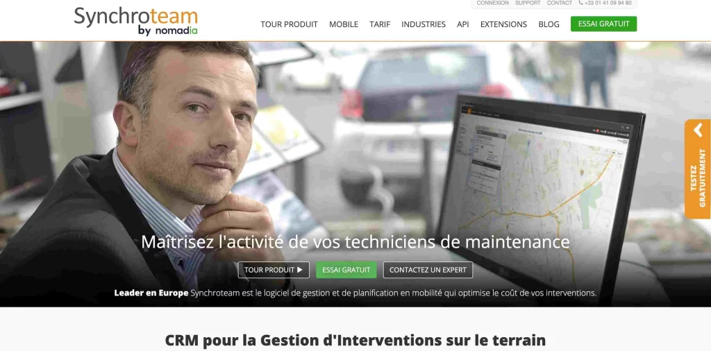 homepage du logiciel de planning d'intervention synchroteam