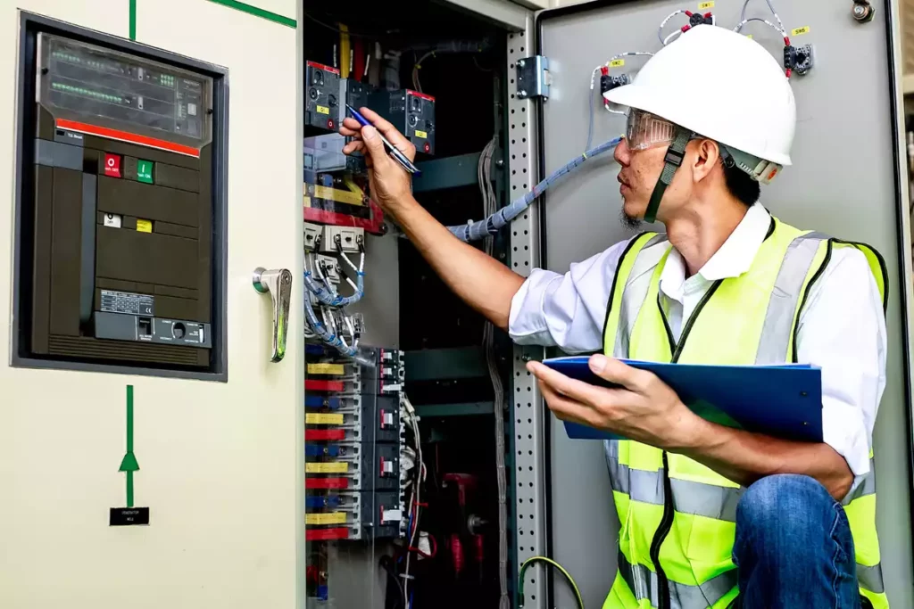 un électricien dépanne un tableau électrique