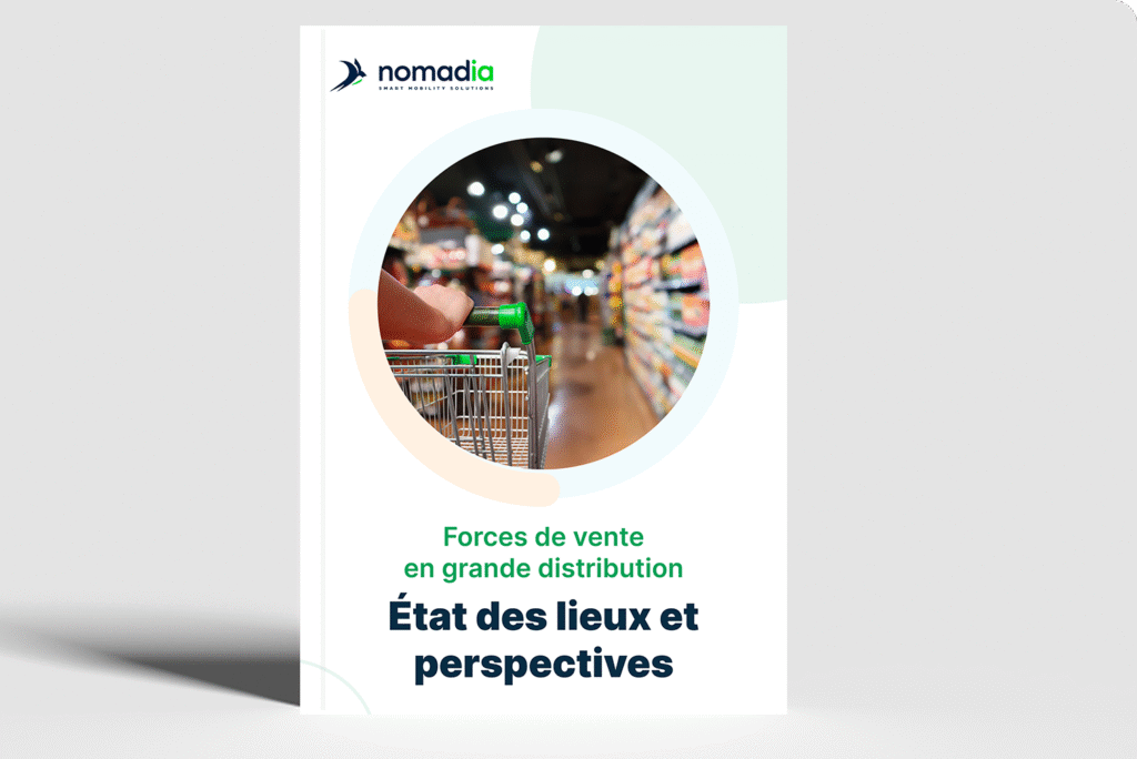 Visuel Nomadia sur les forces de vente en grande distribution avec chariot en supermarché